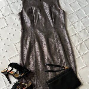 Calvin Klein Metallic Gunmetal Silver Snakeskin Sheath Sleeveless Dress SIZE 6